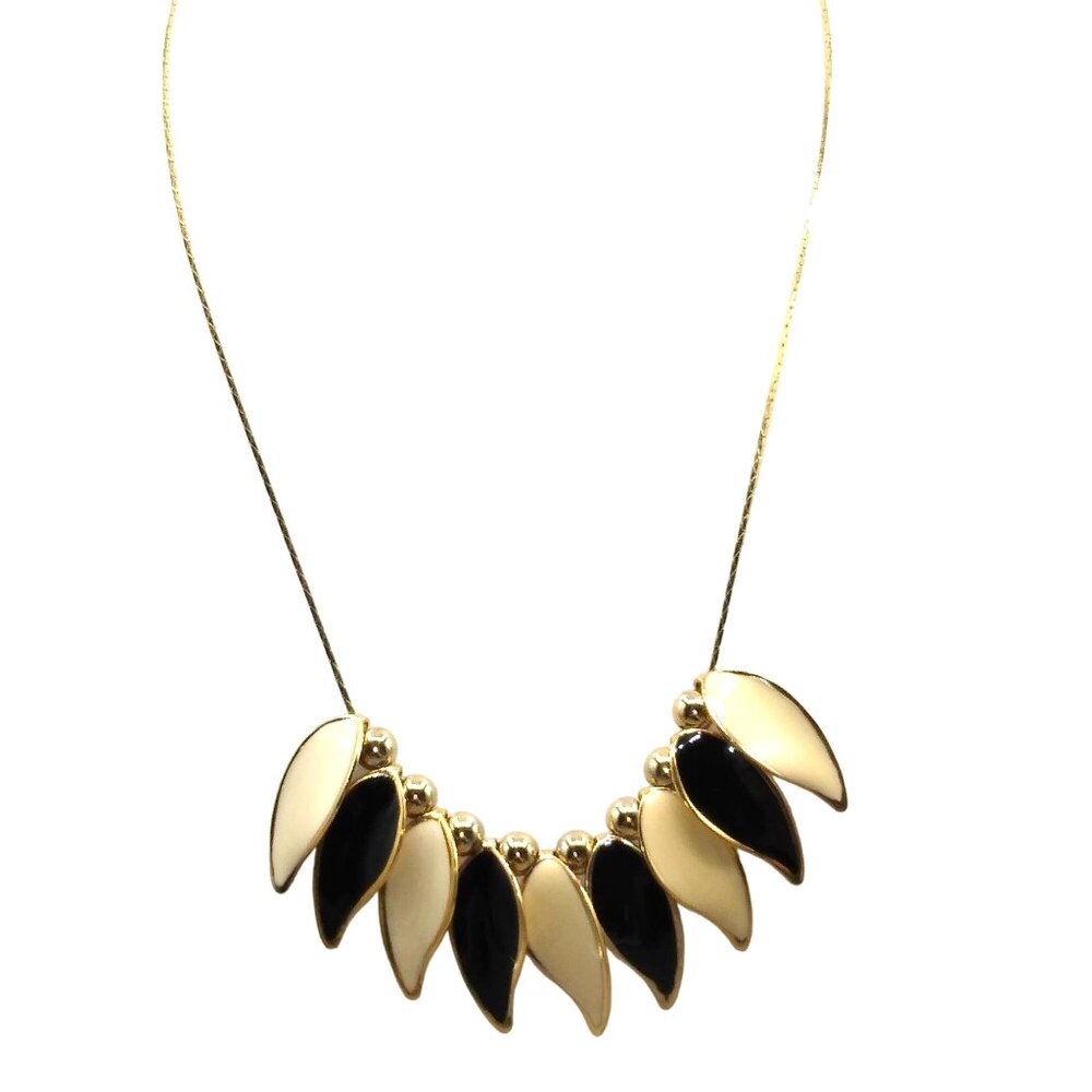 Vintage Delicate Gold Plated Chain With Gold Plated Beads and Enamel Black